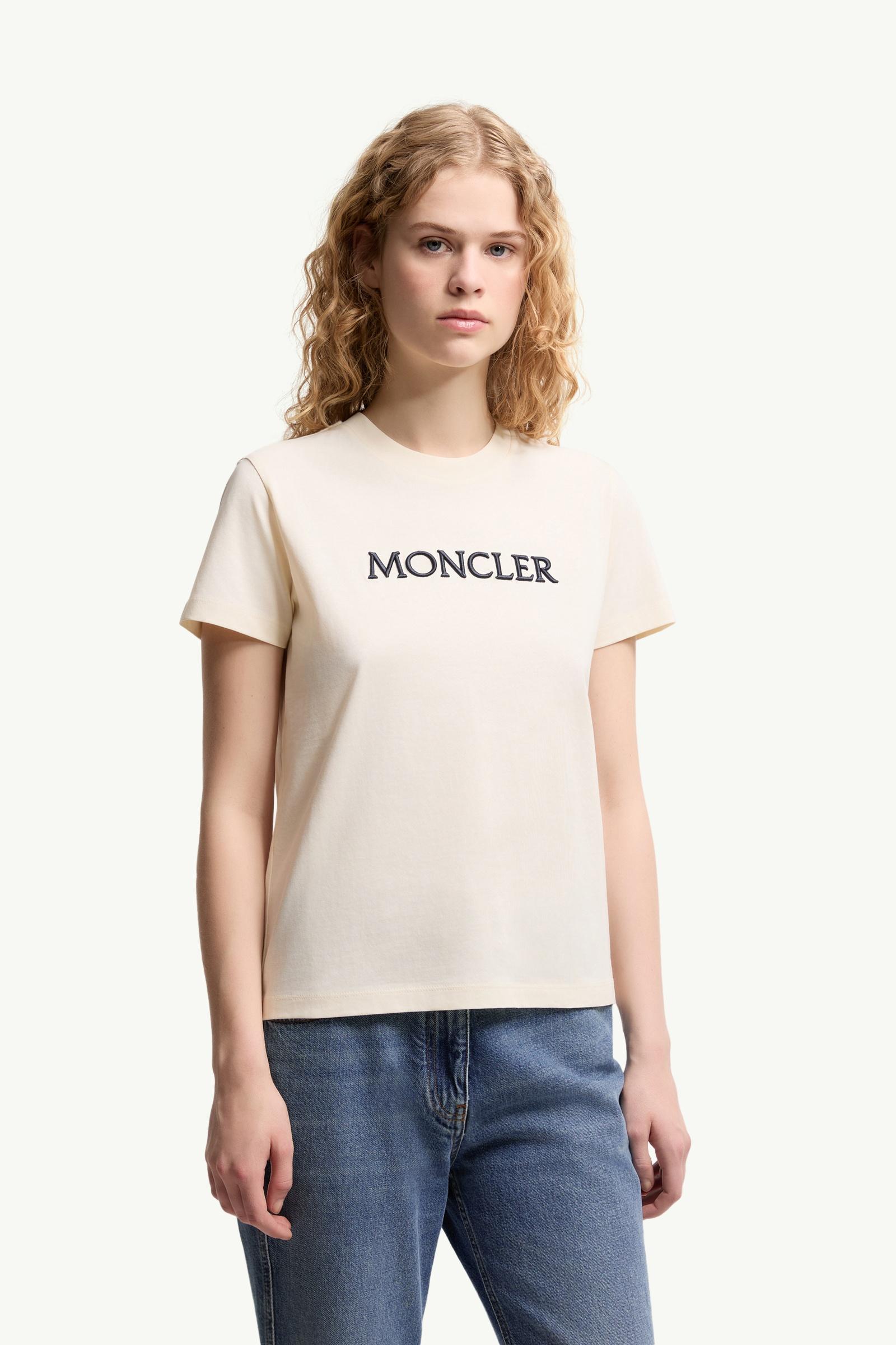 Moncler Embroidered Tonal Logo Cotton T-Shirt White White