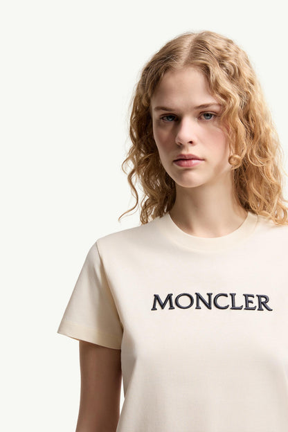 Moncler Embroidered Tonal Logo Cotton T-Shirt White White