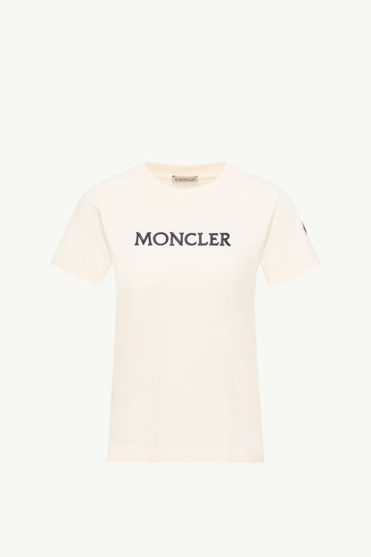 Moncler Embroidered Tonal Logo Cotton T-Shirt White White