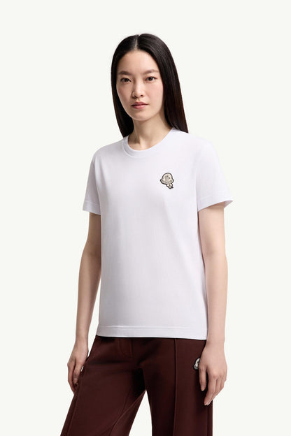 Moncler Logo Patch Cotton T-Shirt White White
