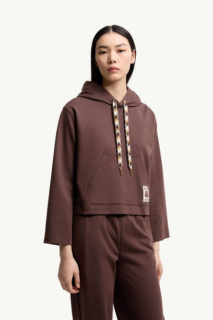 Moncler Cotton Blend Hooded Sweatshirt Brown Brown