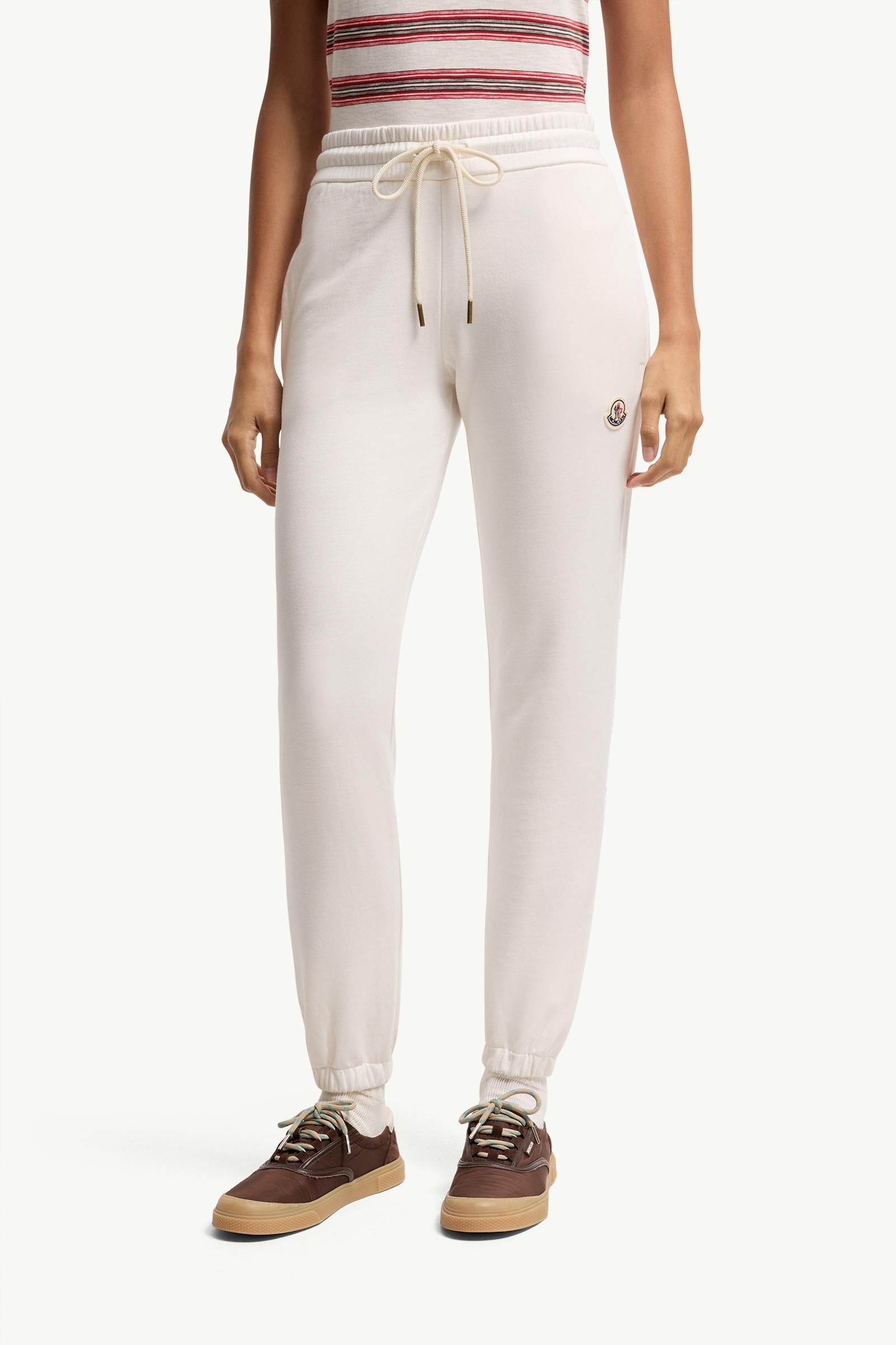 Moncler Logo Cotton Blend Fleece Sweatpants White White