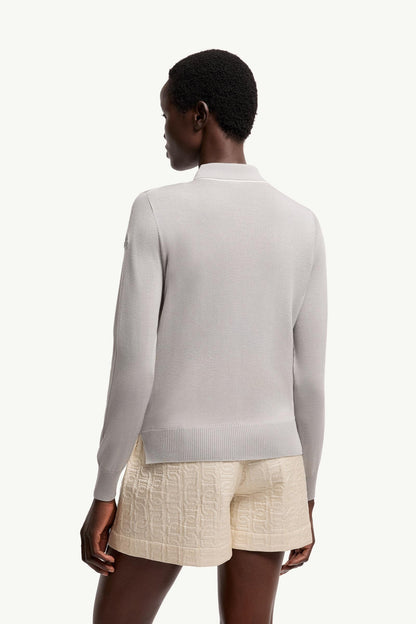 Moncler Wool Long Sleeve Polo Shirt Grey Grey
