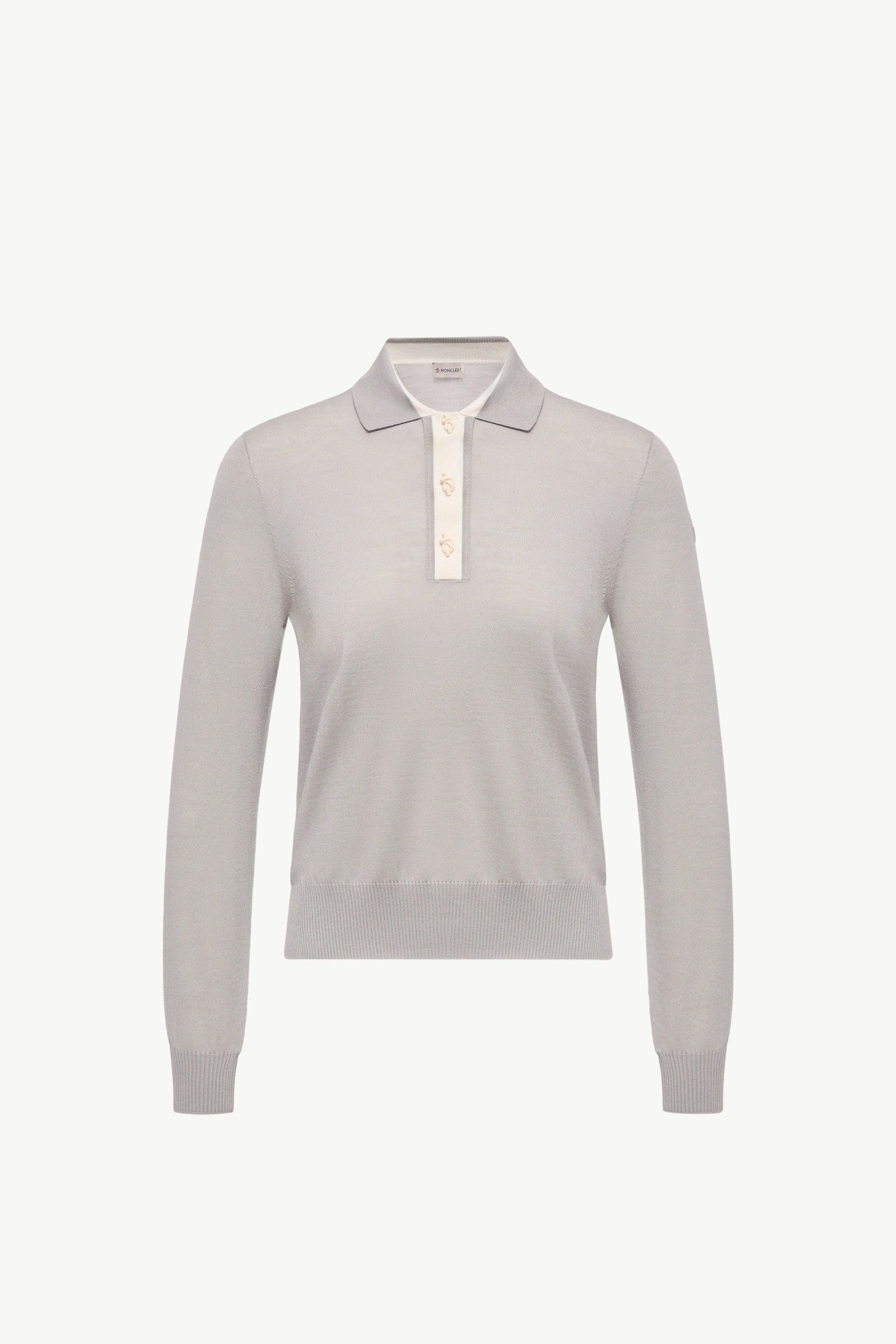 Moncler Wool Long Sleeve Polo Shirt Grey Grey