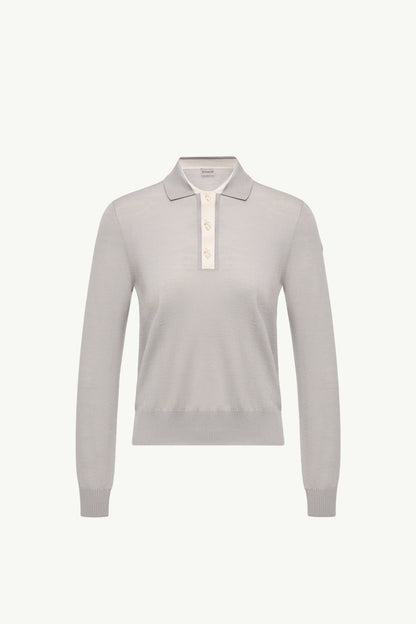 Moncler Wool Long Sleeve Polo Shirt Grey Grey