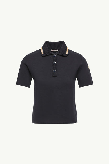 Moncler Cotton Knit Polo Shirt Navy Blue Navy Blue
