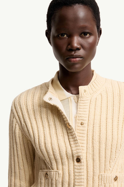 Moncler Cotton Padded Cardigan Light Beige Light Beige