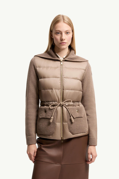 Moncler Wool & Cashmere Blend Padded Zip-Up Cardigan Beige Beige