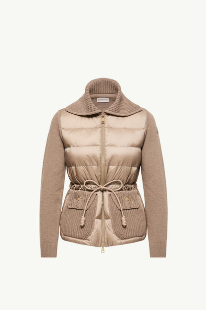 Moncler Wool & Cashmere Blend Padded Zip-Up Cardigan Beige Beige