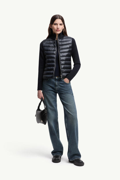 Moncler Padded Wool Zip-Up Cardigan Navy Blue Navy Blue