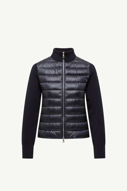 Moncler Padded Wool Zip-Up Cardigan Navy Blue Navy Blue
