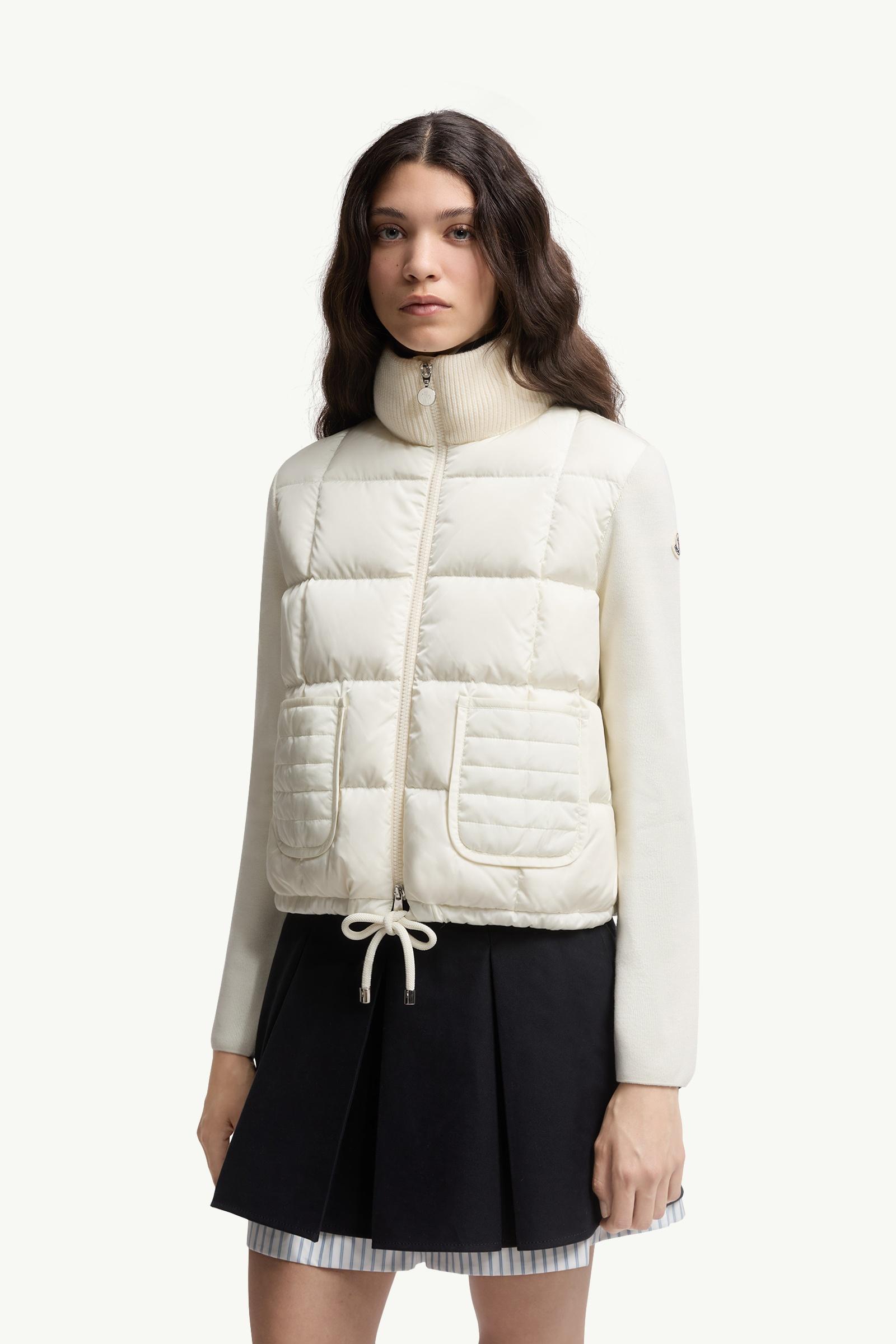 Moncler Square-Quilted Padded Wool Zip-Up Cardigan White White