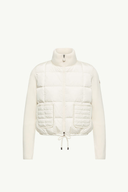 Moncler Square-Quilted Padded Wool Zip-Up Cardigan White White
