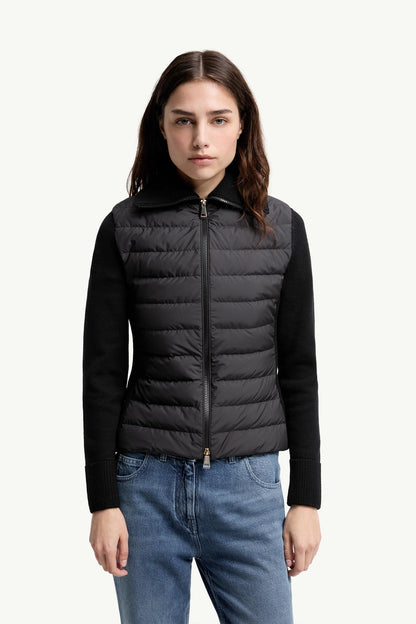 Moncler Padded Zip-Up Wool Cardigan Black Black