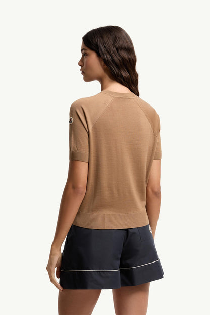 Moncler Short Sleeve Wool Sweater Light Brown Light Brown