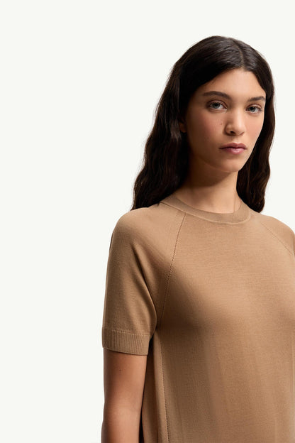 Moncler Short Sleeve Wool Sweater Light Brown Light Brown