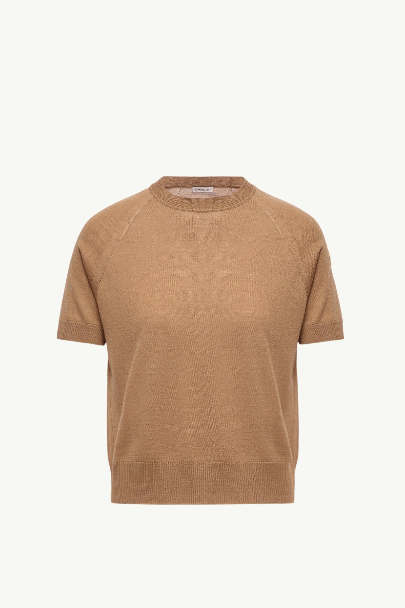 Moncler Short Sleeve Wool Sweater Light Brown Light Brown