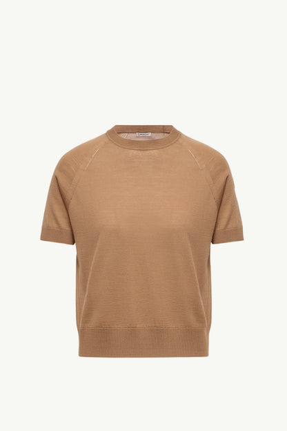 Moncler Short Sleeve Wool Sweater Light Brown Light Brown