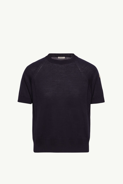 Moncler Short Sleeve Wool Sweater Dark Blue Dark Blue
