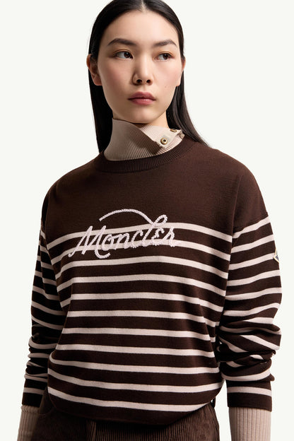 Moncler Striped Wool Sweater Brown Brown