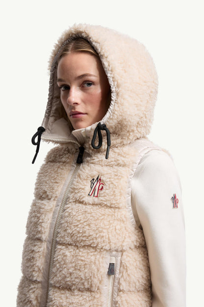 Moncler Teddy Hooded Insulated Vest Light Beige Light Beige