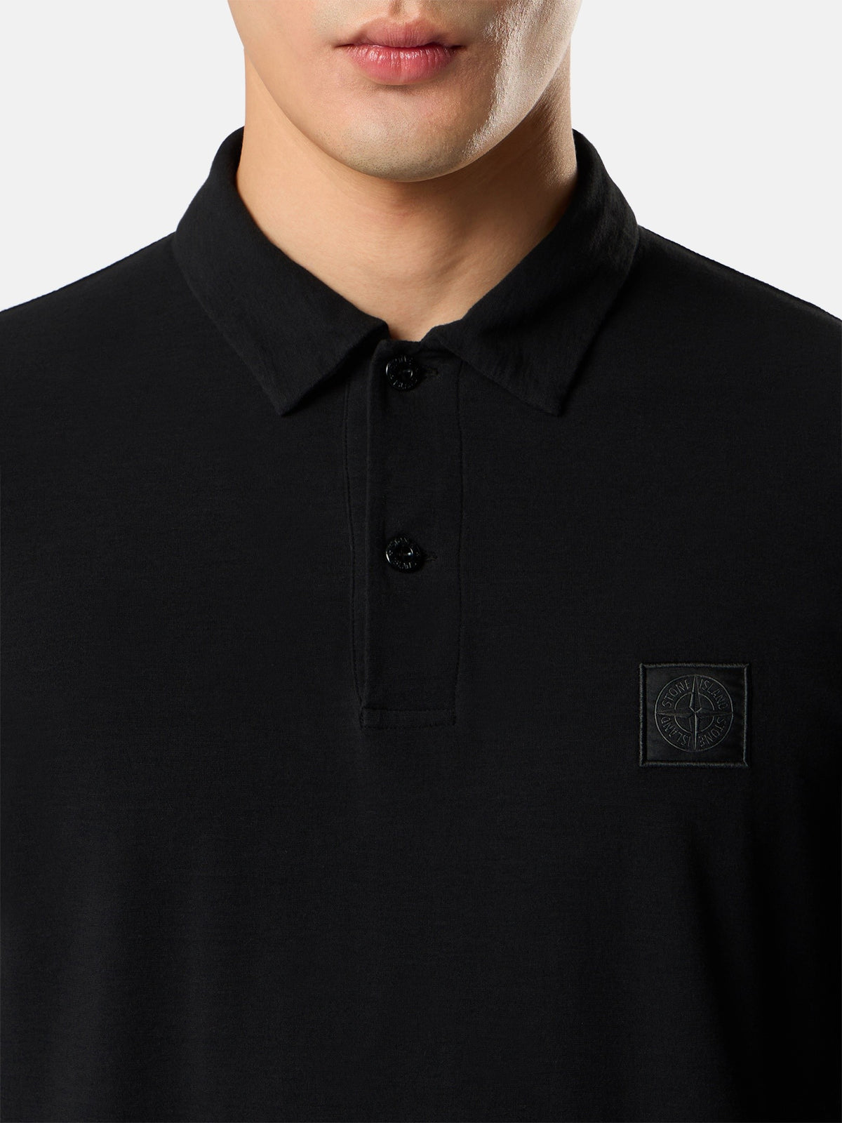 Stone Island Slim-Fit Long-Sleeve Polo Shirt with Tonal Compass Patch 2200005