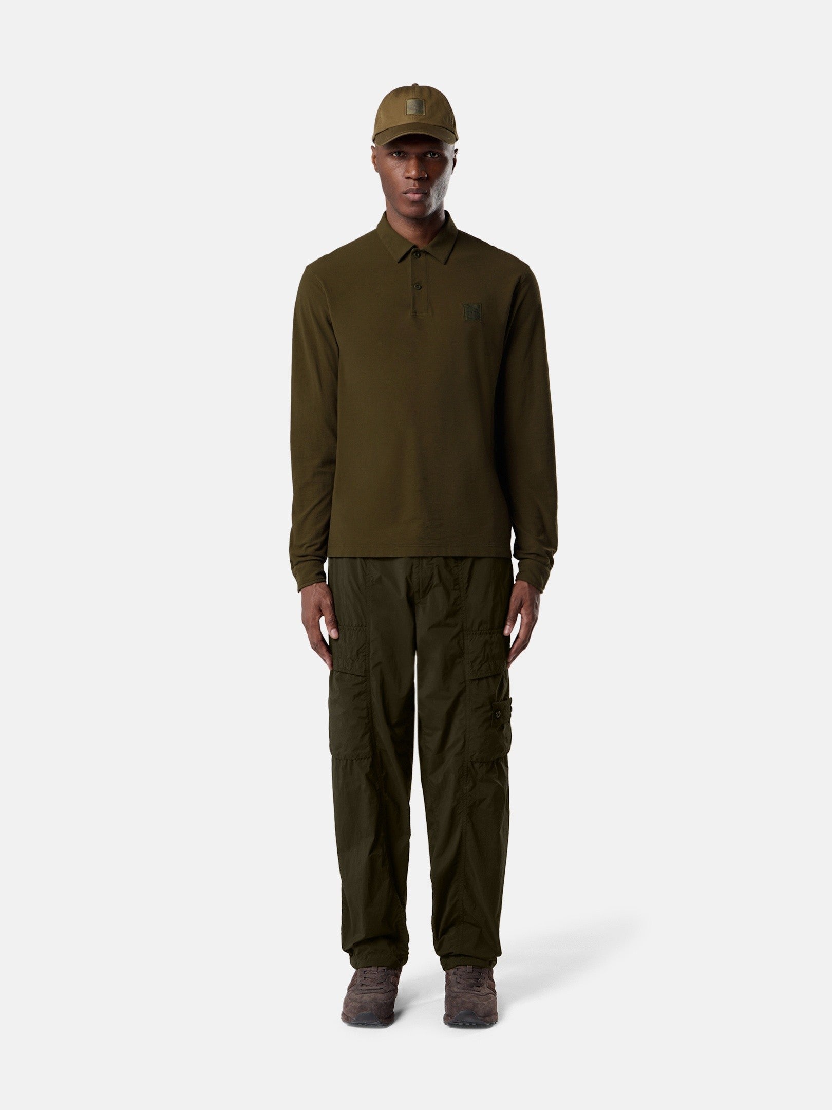 Stone Island Slim-Fit Long-Sleeve Polo Shirt with Tonal Compass Patch 2200005