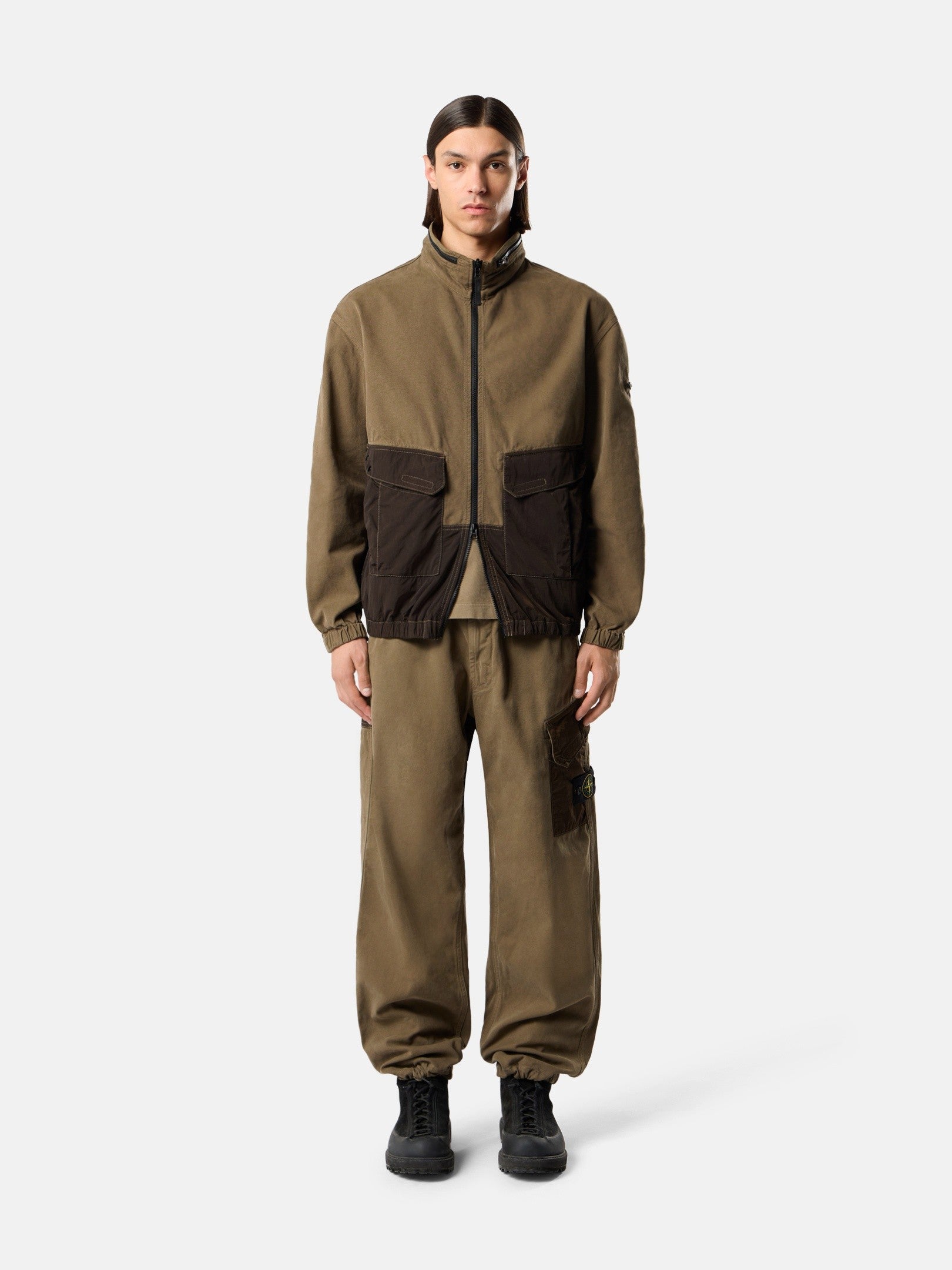 Stone Island Loose-Fit Trousers with Contrast Fabric Panels and Elastic Waist 3100060