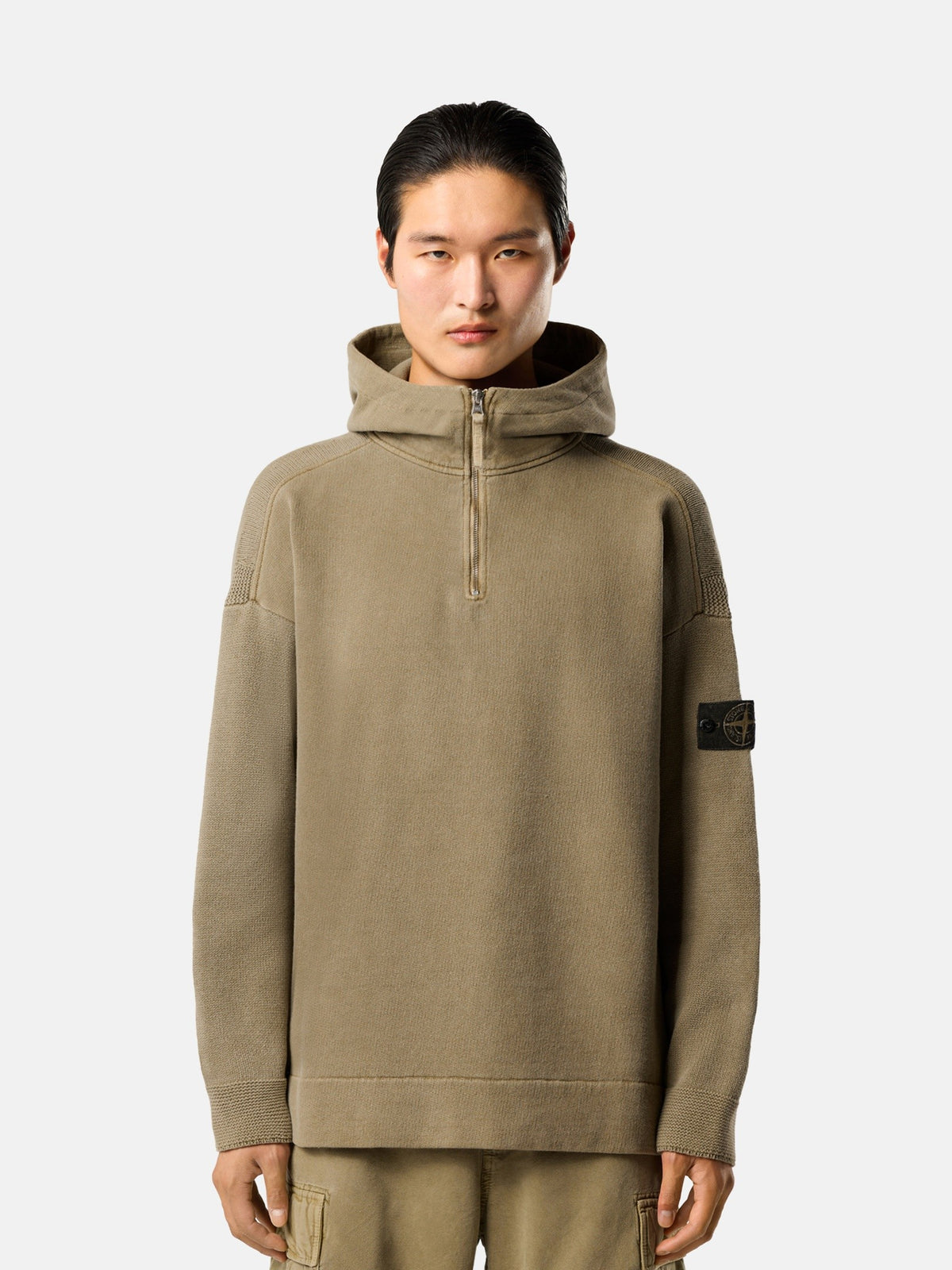 Stone Island Loose-Fit Hooded Half-Zip Sweatshirt with Knit Panels 5100033
