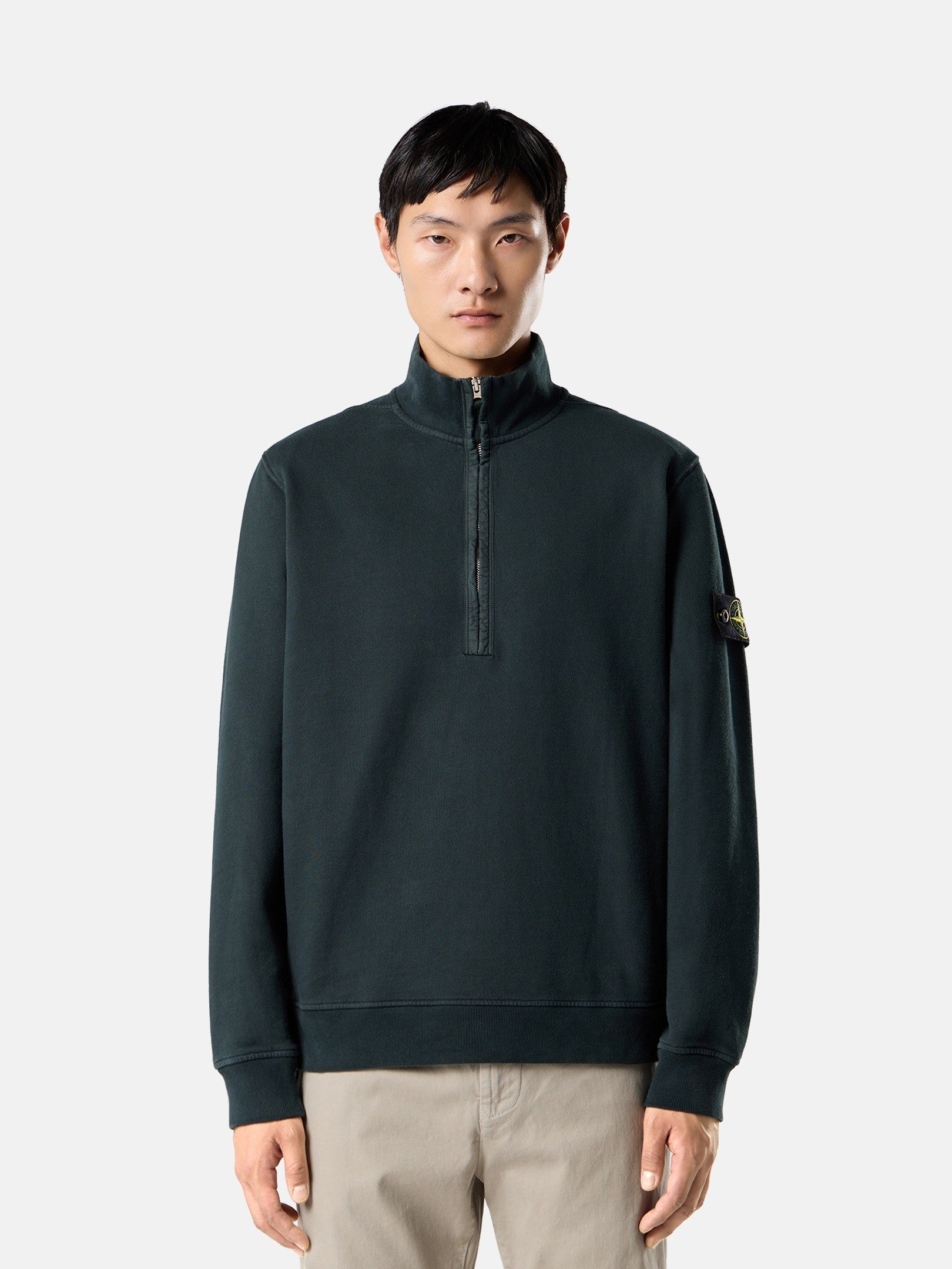 Stone Island Regular-Fit Half-Zip Sweatshirt with Ribbed Inserts 6100068
