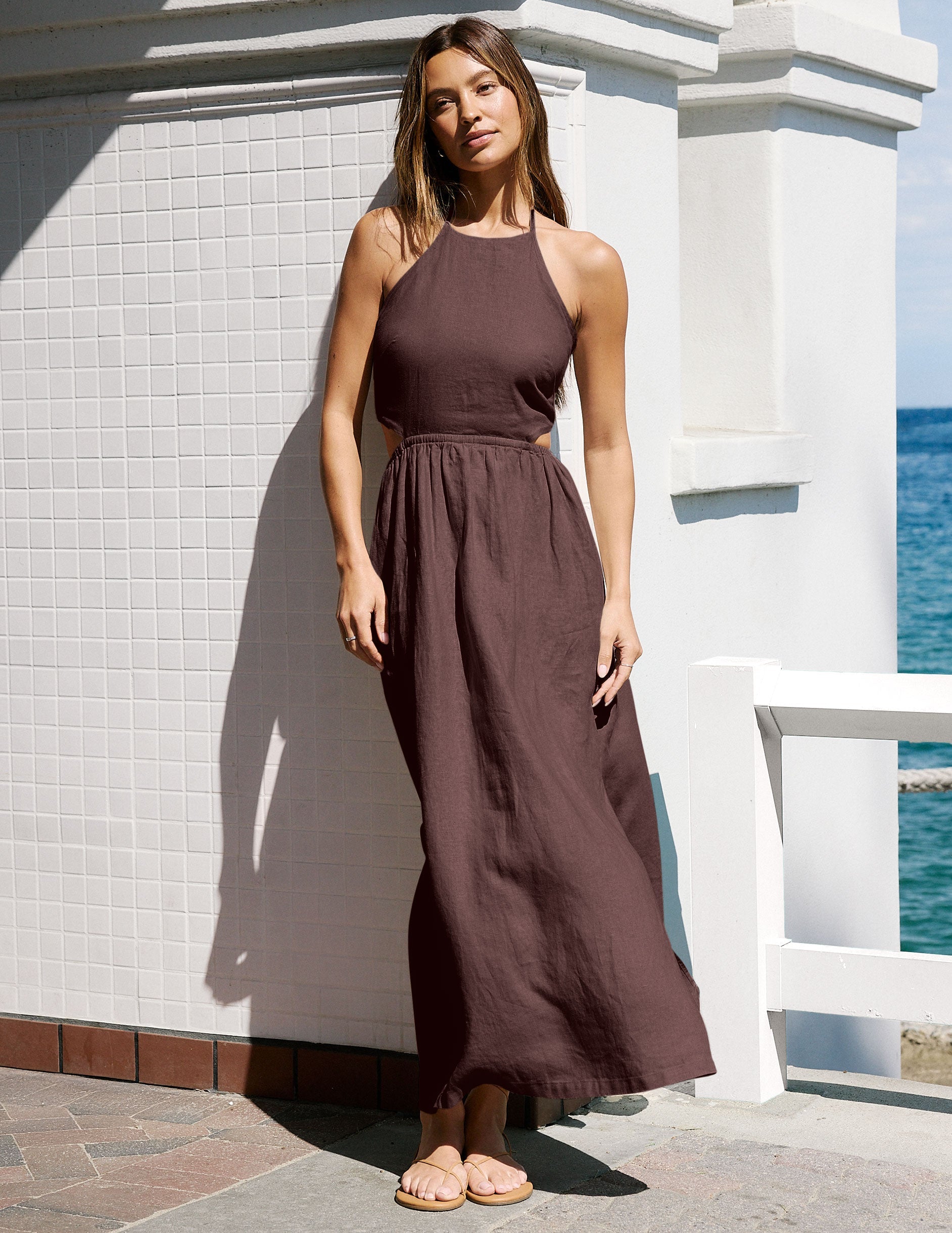 Beyond Yoga SoftWash Linen Halter Dress Women's
