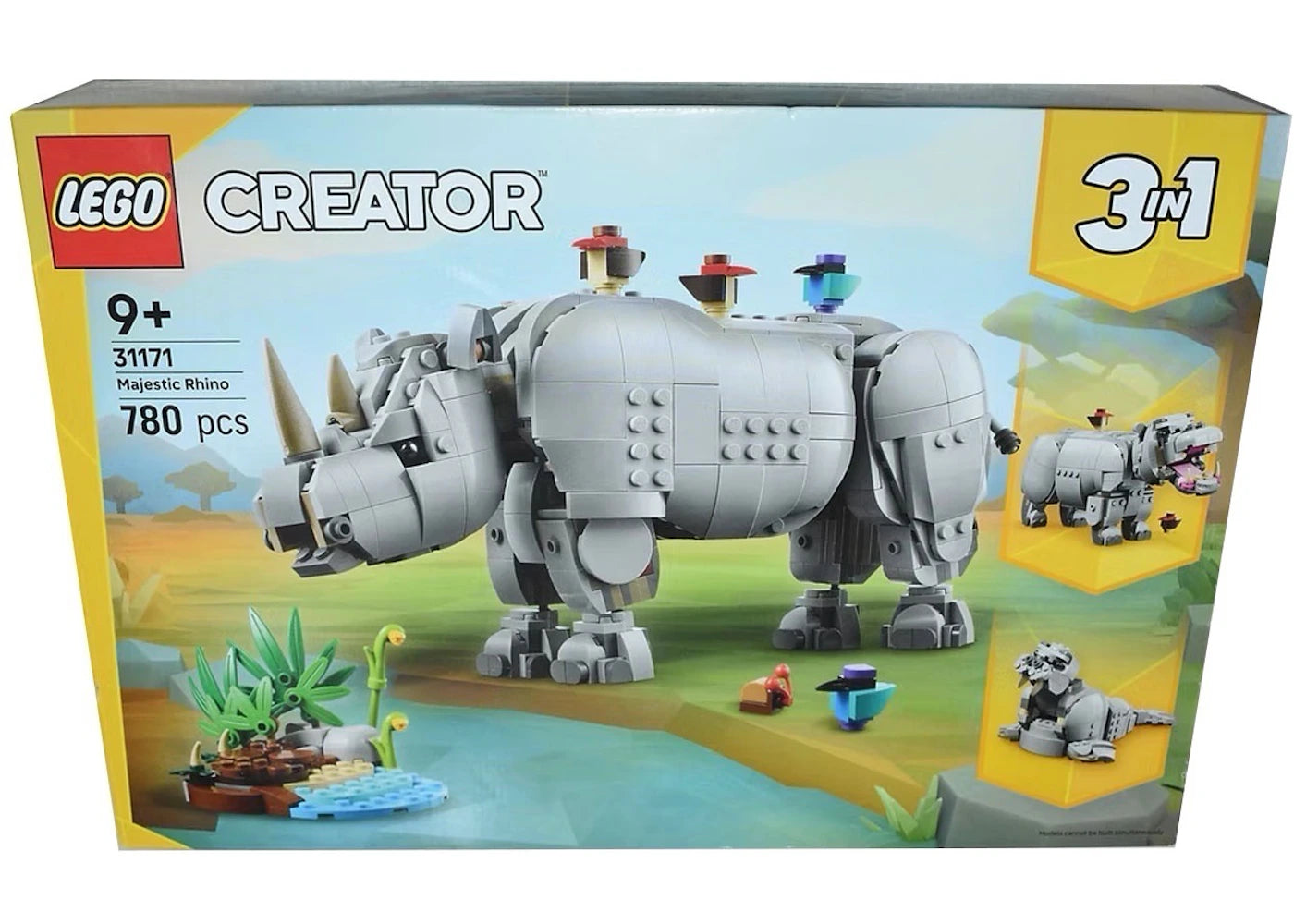 Lego Creator 3In1 Wild Animals: Majestic Rhino With Birds Set 31171