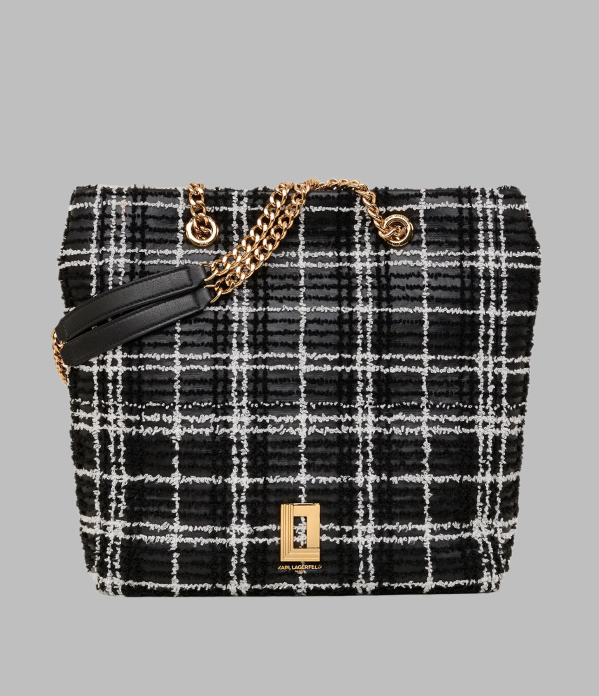 KarlLagerfeld Lafayette chenille plaid tote black/white