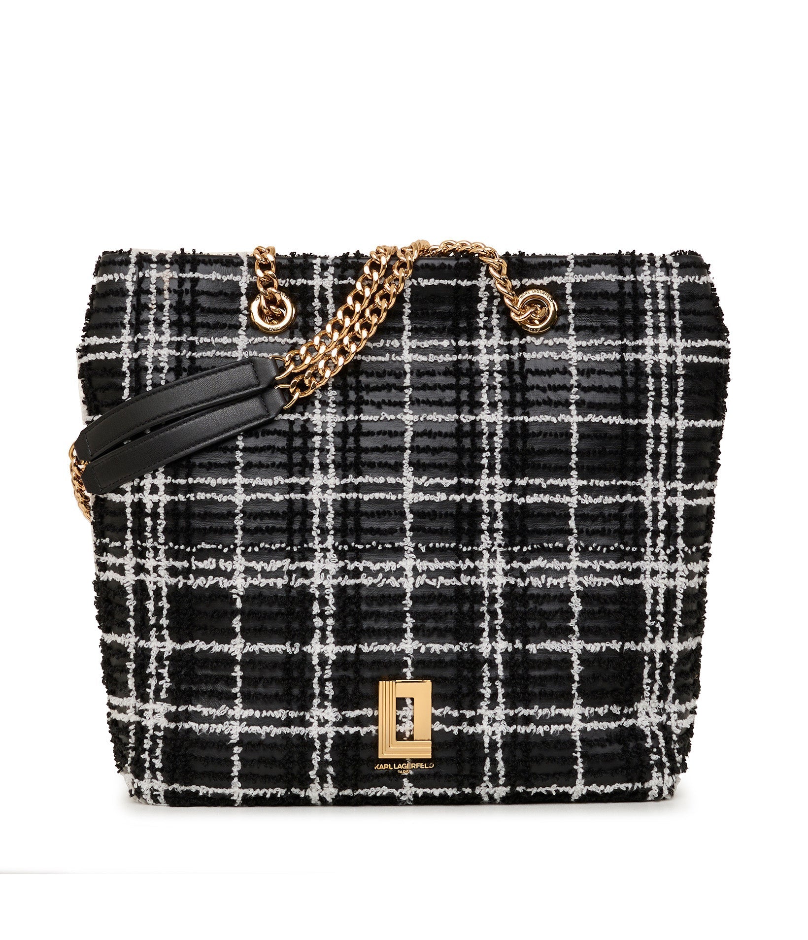 LAFAYETTE CHENILLE PLAID TOTE Black/White Black/White