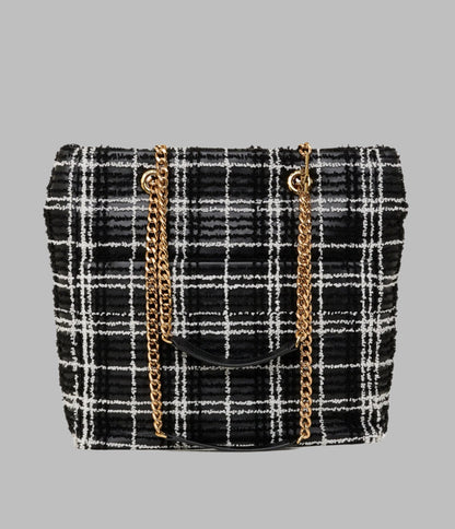 KarlLagerfeld Lafayette chenille plaid tote black/white