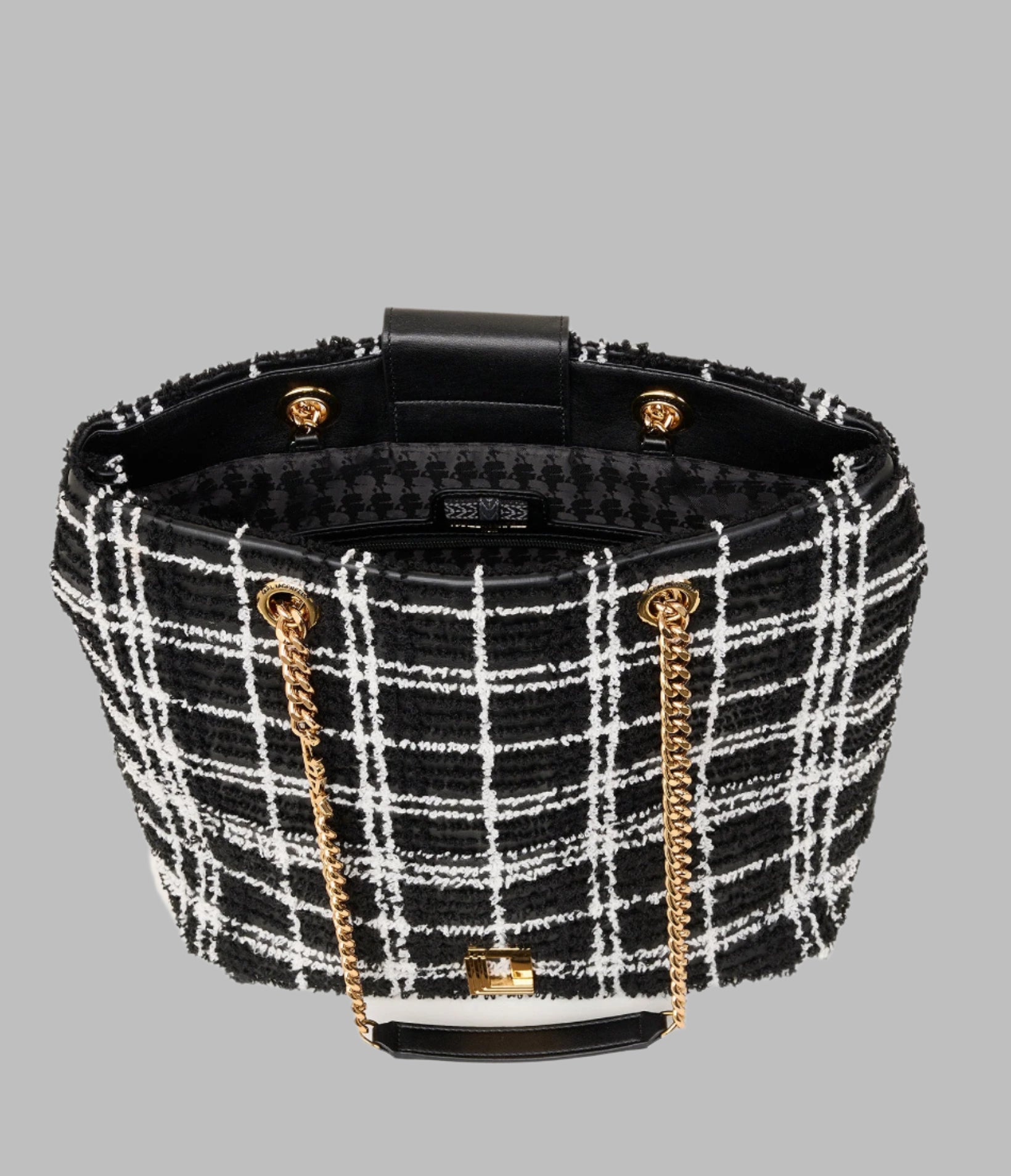 KarlLagerfeld Lafayette chenille plaid tote black/white