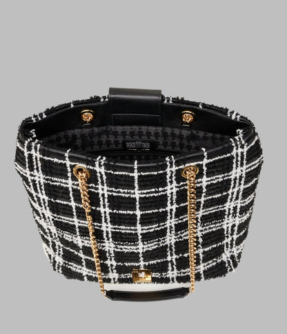KarlLagerfeld Lafayette chenille plaid tote black/white