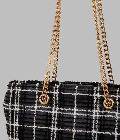 KarlLagerfeld Lafayette chenille plaid tote black/white