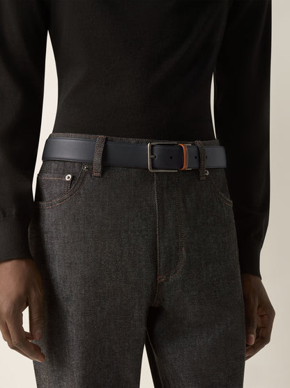 Zegna Black And Dark Foliage Reversible Leather Belt
