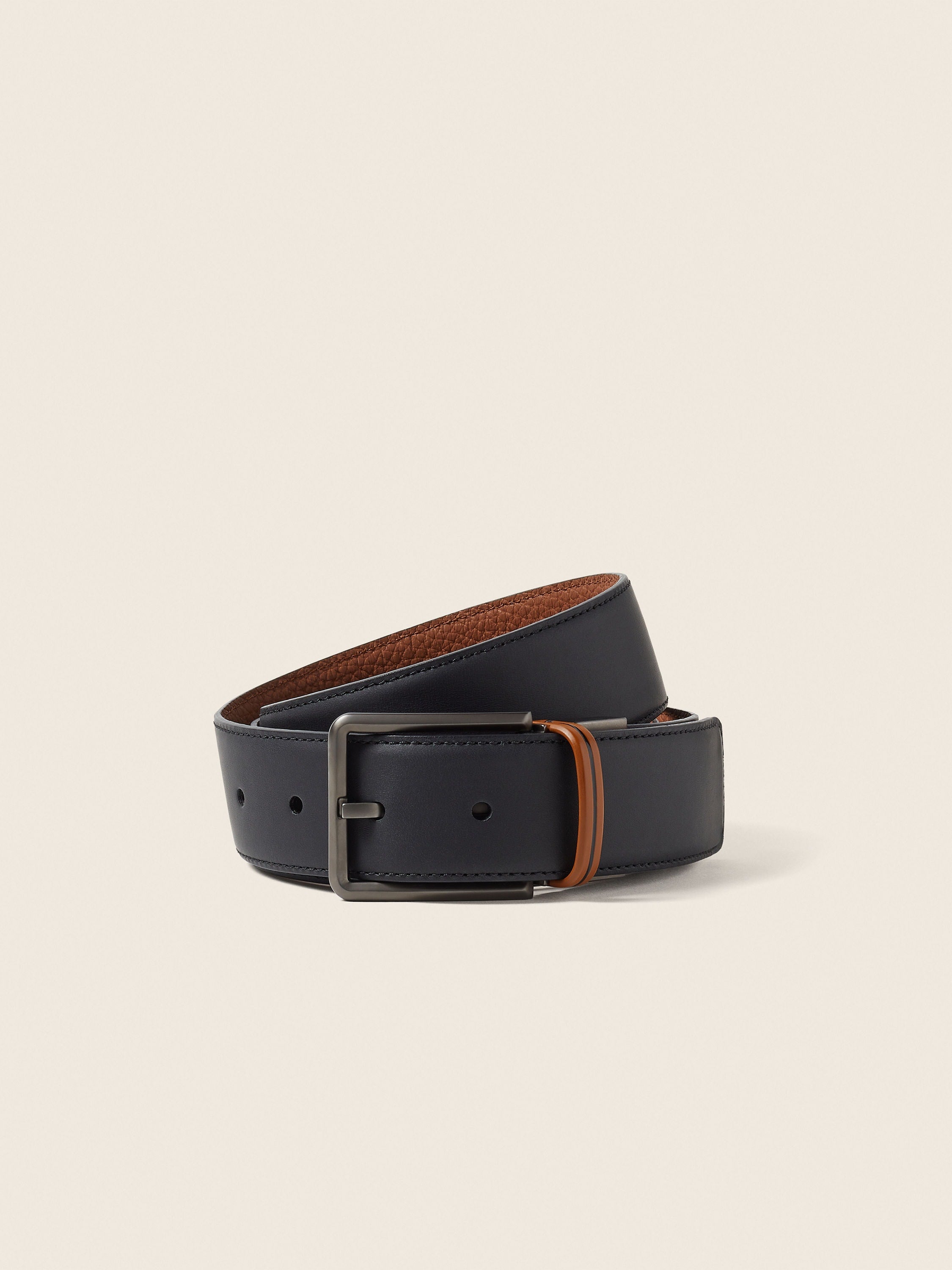 Zegna Black And Dark Foliage Reversible Leather Belt