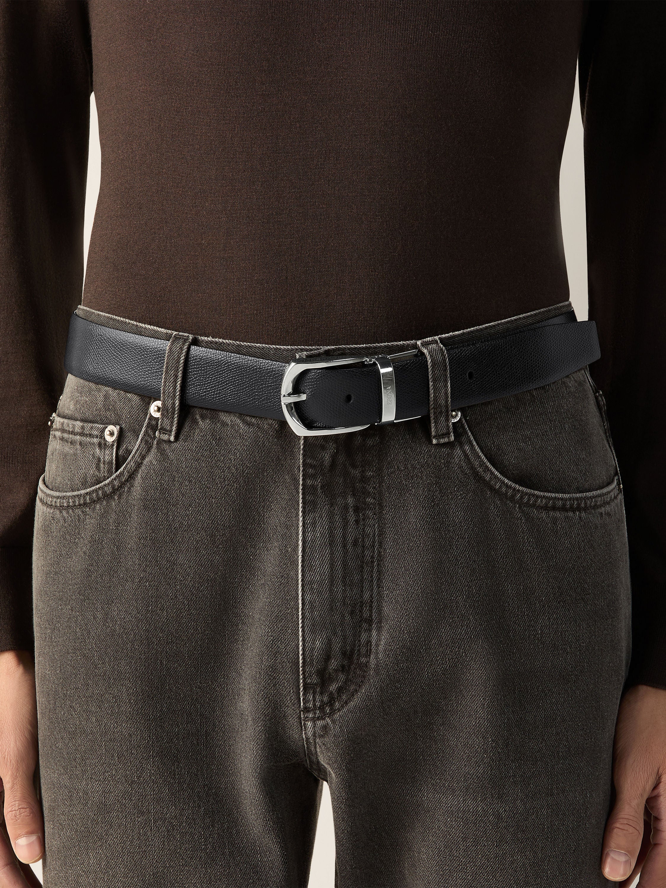 Zegna Black Reversible Leather Belt