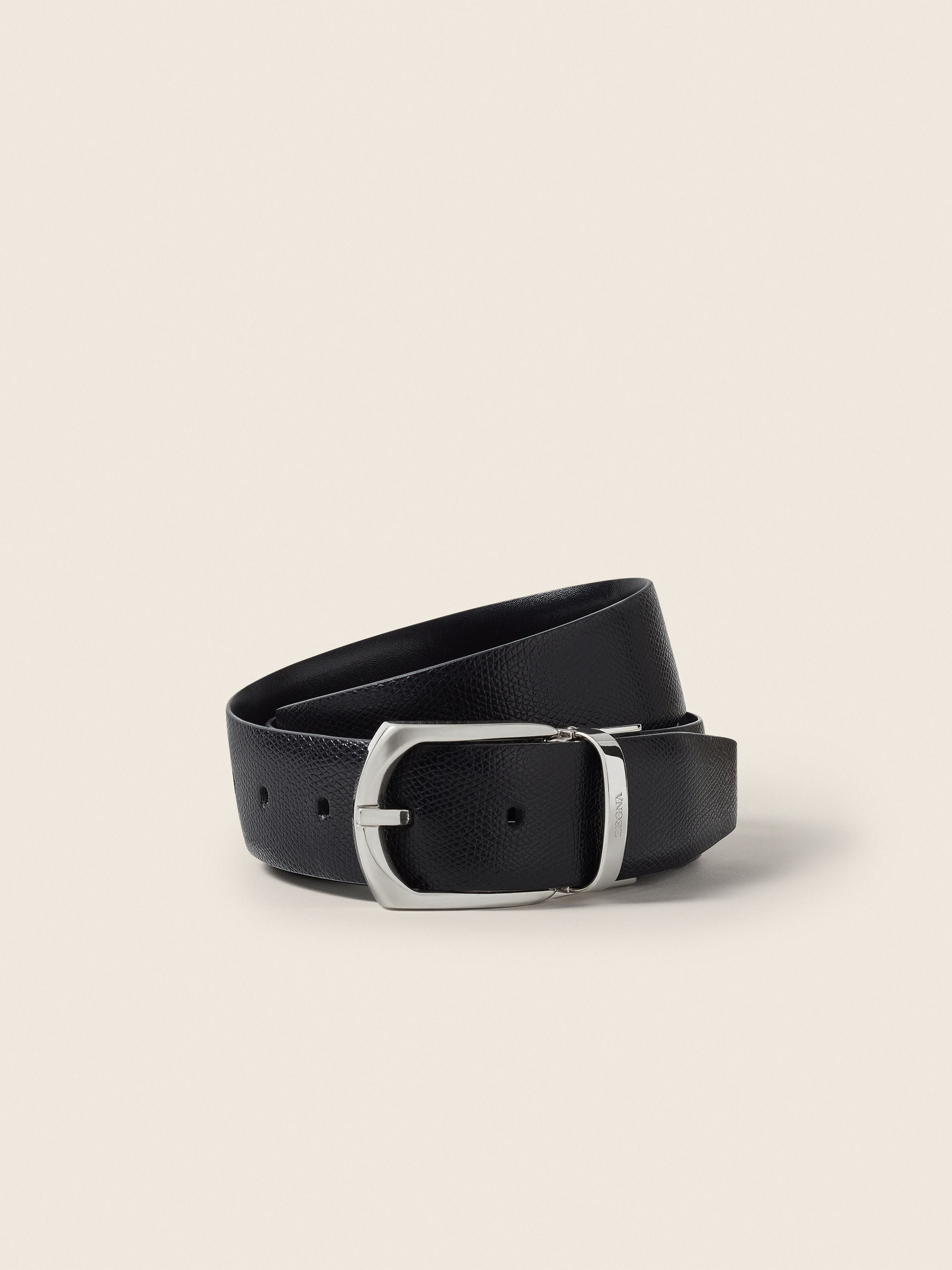 Zegna Black Reversible Leather Belt