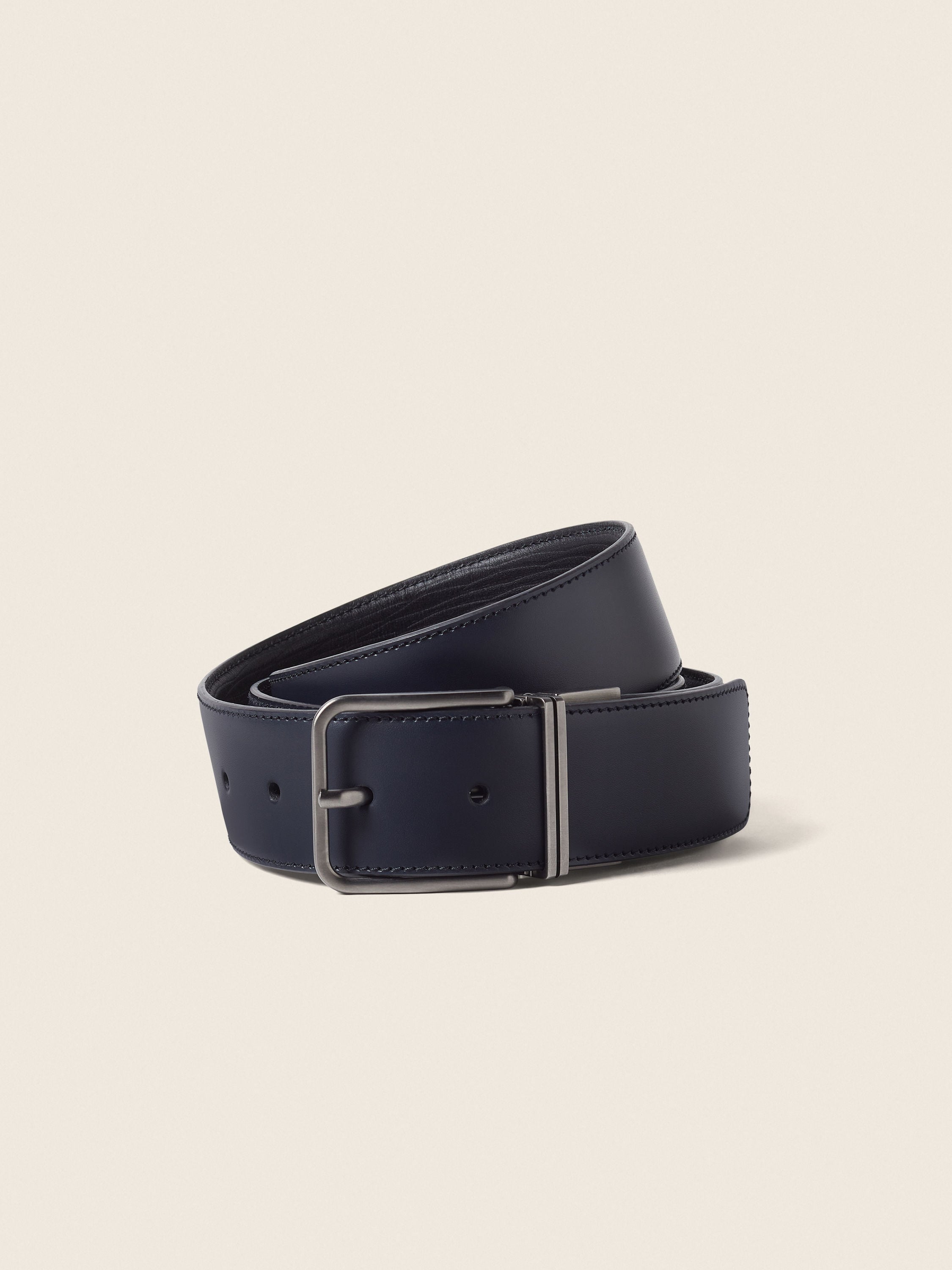 Zegna Dark Blue And Black Reversible Leather Belt
