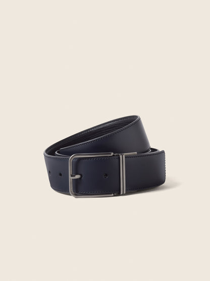 Zegna Dark Blue And Black Reversible Leather Belt