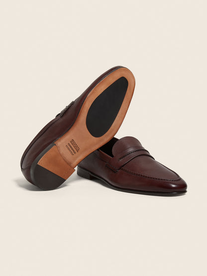 Zegna Light Brown Natural Grain Leather Mocassin Loafer