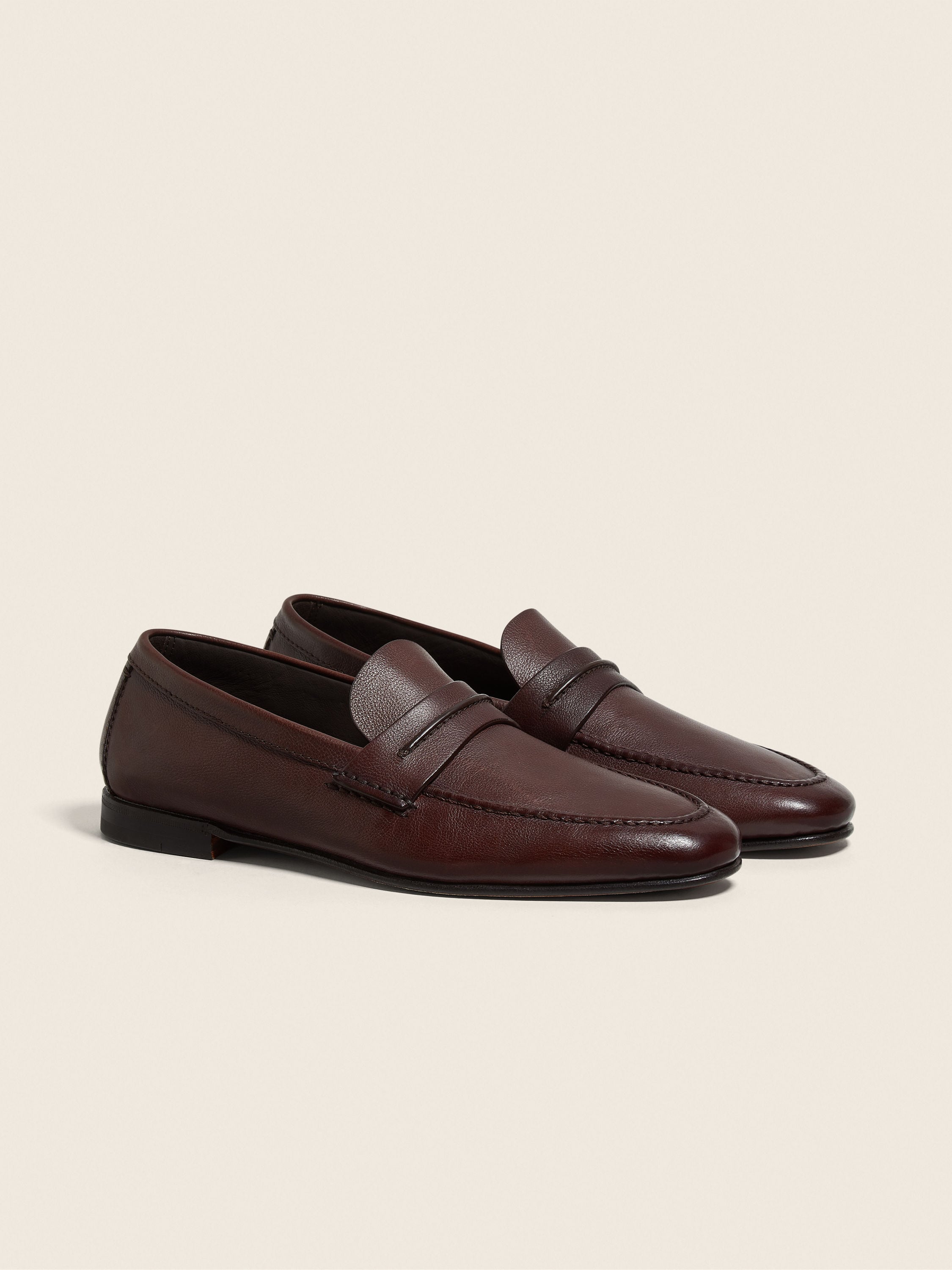 Zegna Light Brown Natural Grain Leather Mocassin Loafer