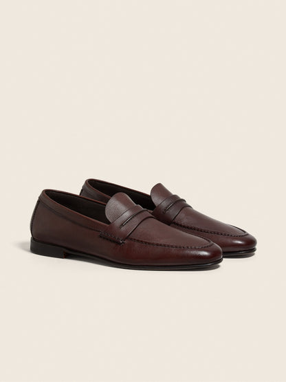 Zegna Light Brown Natural Grain Leather Mocassin Loafer