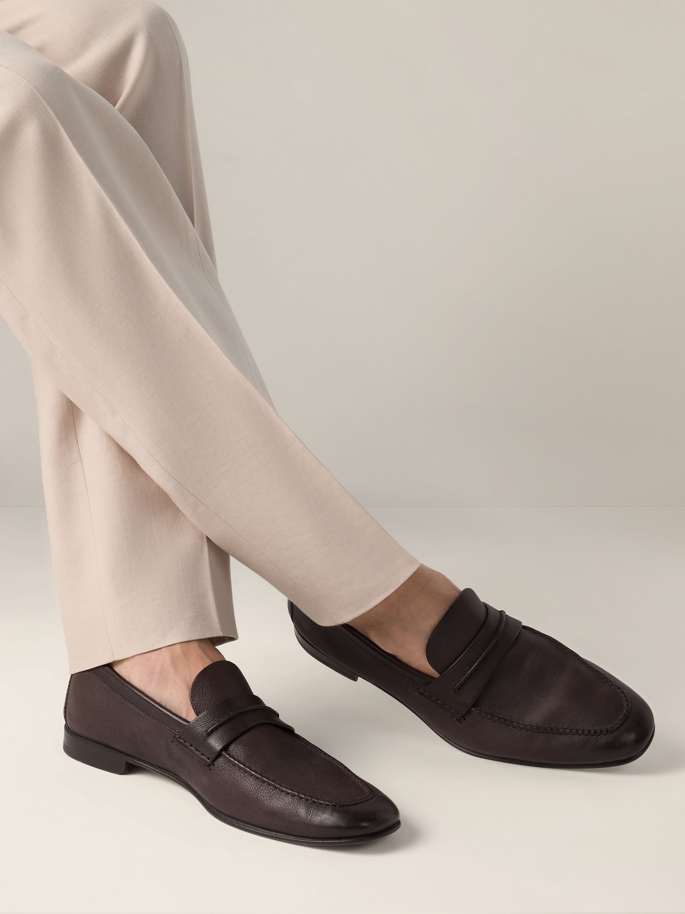 Zegna Dark Brown Natural Grain Leather Mocassin Loafer
