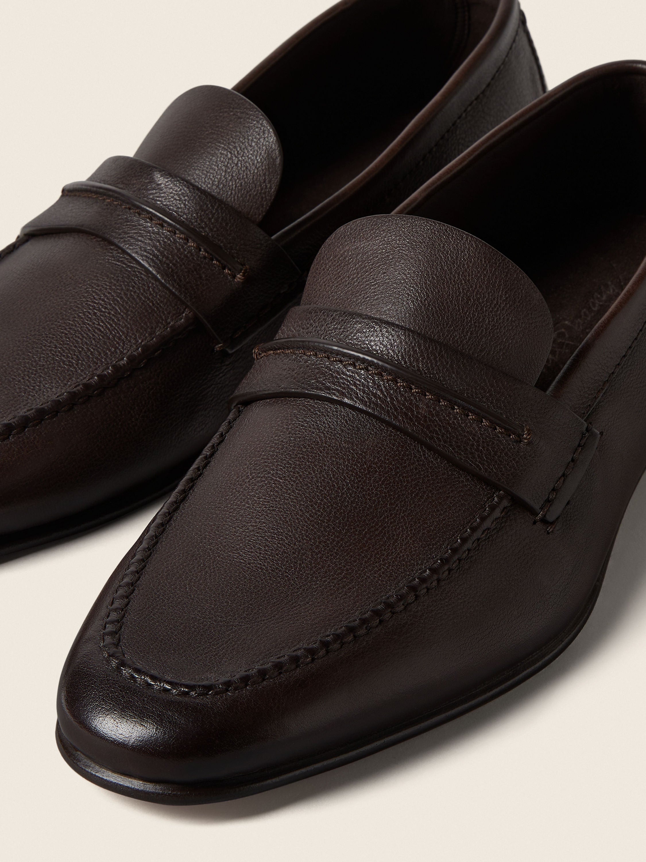 Zegna Dark Brown Natural Grain Leather Mocassin Loafer