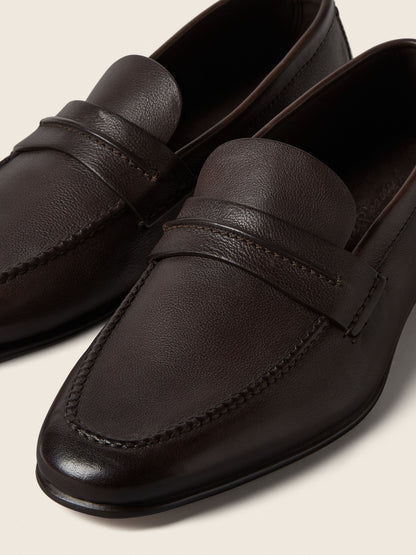 Zegna Dark Brown Natural Grain Leather Mocassin Loafer